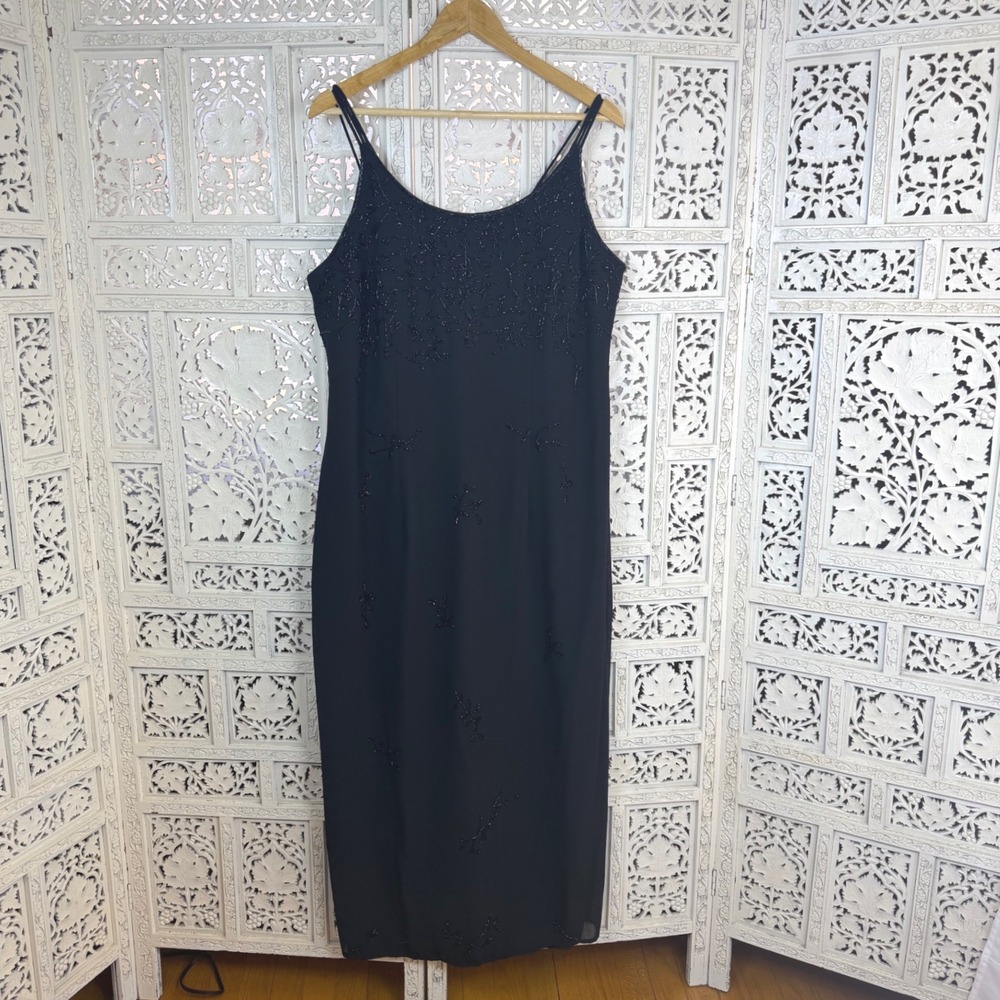 Vtg Black Beaded Formal Dress Sz 18 Cocktail Whimsigoth Fairy Grunge Dark‎